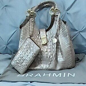 SET –  Brahmin Elisa Silver Color Hobo Bag and Suri Wallet